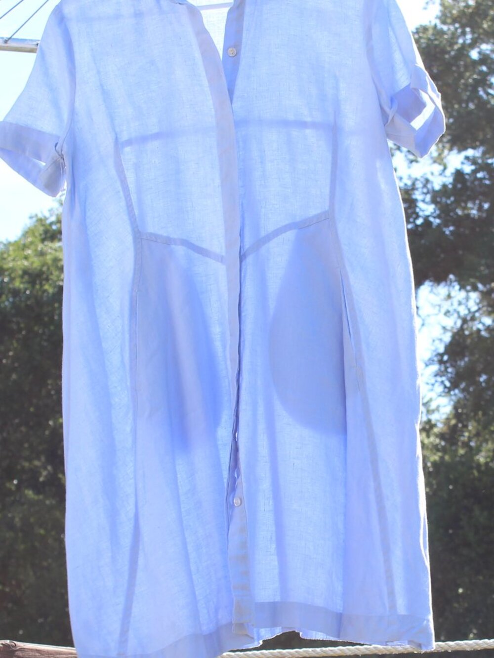 NWOT J.Jill 100% Linen Button Front Short Sleeve Dress w/ Pockets Light Blue Med - Picture 3 of 11
